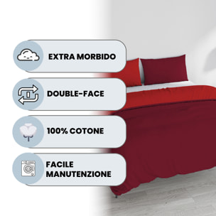 PARURE COPRIPIUMINO NATURAL COLOR, 100% Cotone, Made in Italy - BORDEAUX/ROSSO