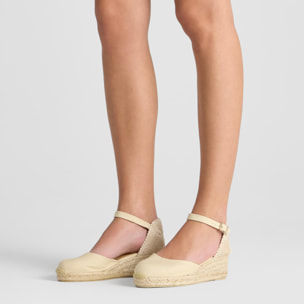 Alpargata de cuña 3 cm en lona de algodón con pulsera y hebilla