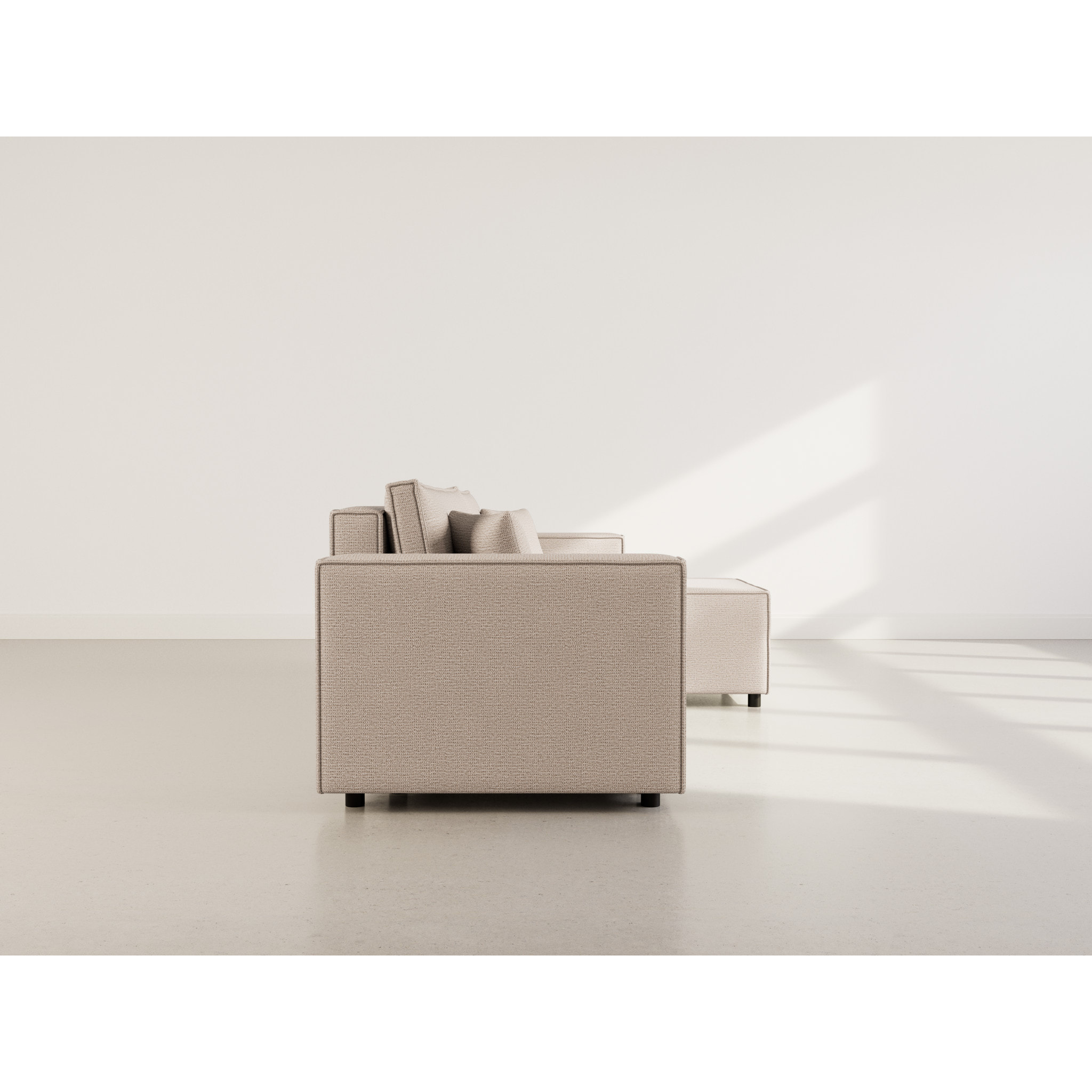 Jonas - canapé d'angle réversible 4 places convertible avec coffre en tissu texturé - Beige