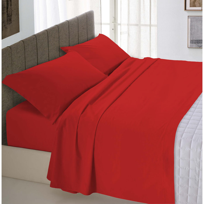 COMPLETO LETTO MAX COLOR MADE IN ITALY COTONE- ROSSO MATRIMONIALE