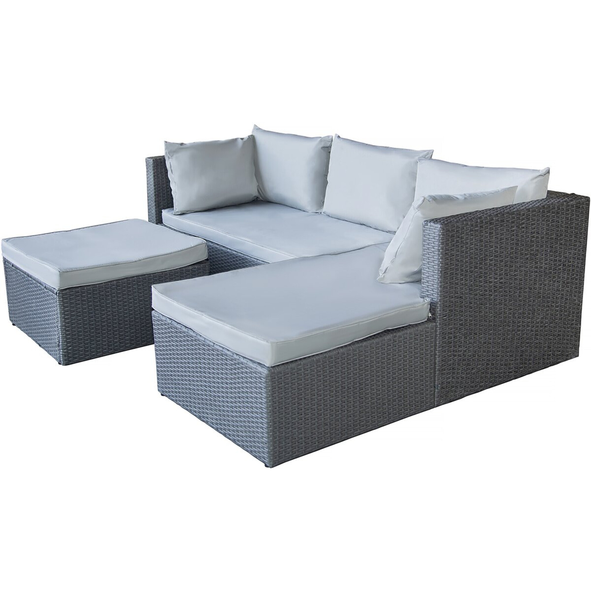 Salon de jardin bas en résine tressée "Diya" 3 places - Gris clair