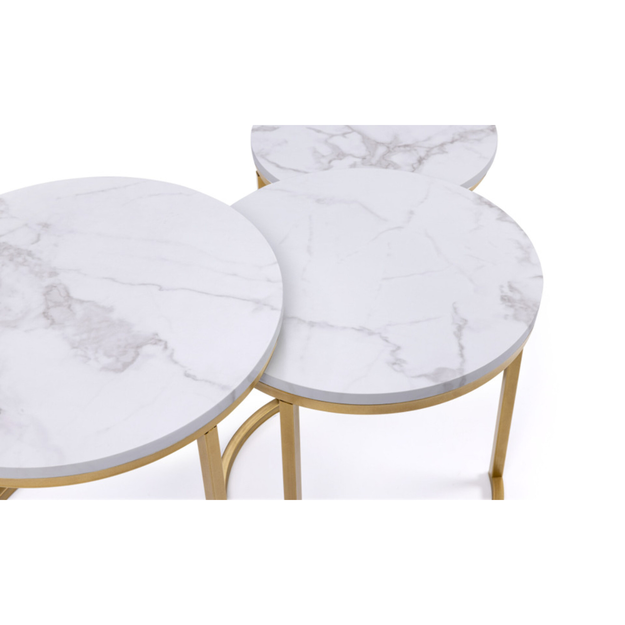 Tables basses rondes gigognes Glam - lot de 3 - Marbre blanc - doré