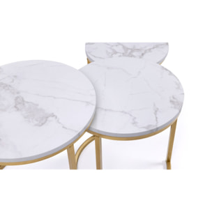 Tables basses rondes gigognes Glam - lot de 3 - Marbre blanc - doré