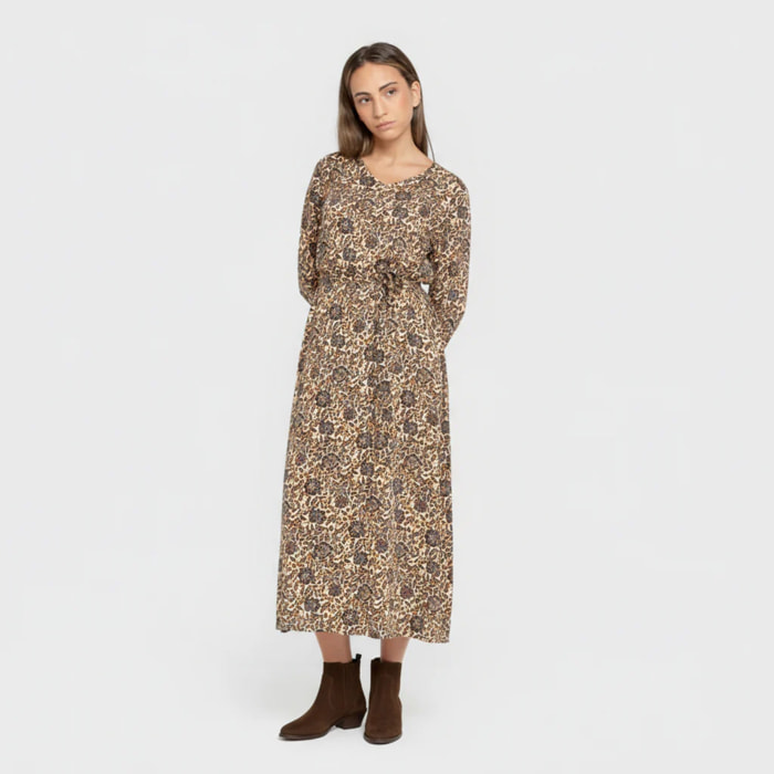 Vestido midi manga larga pico viscosa Sophie