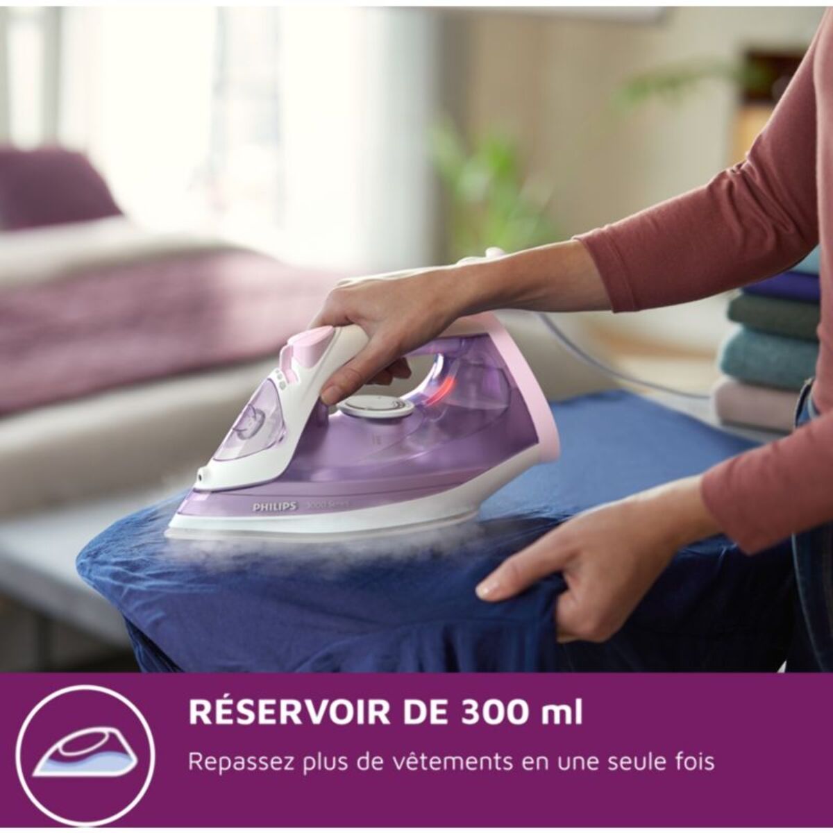 Fer à repasser PHILIPS DST3010/30 fer à vapeur Série 3000 mauve et blanc, 2000W