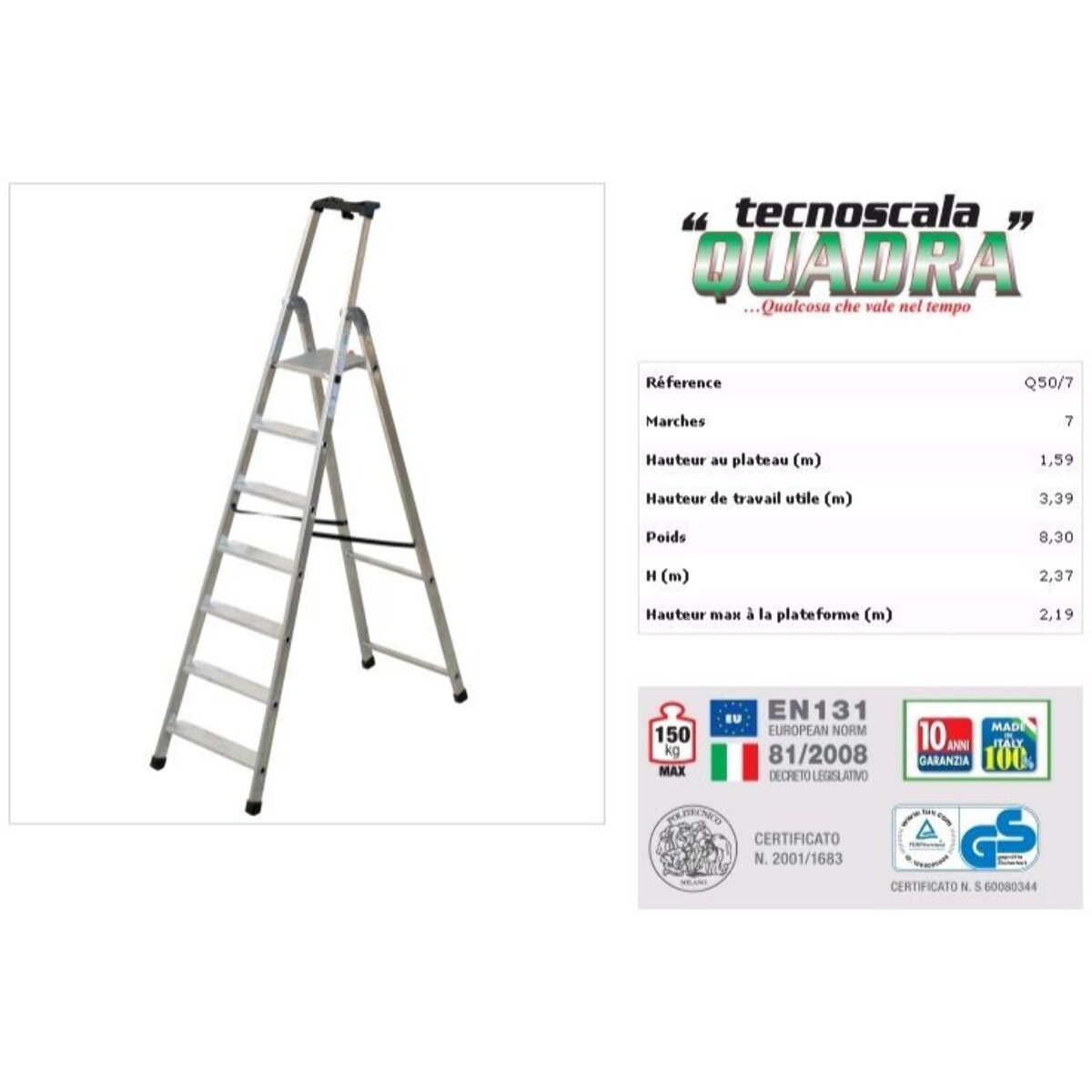 Marchepied alu Pro Quadra - 7 marches - Q50/7