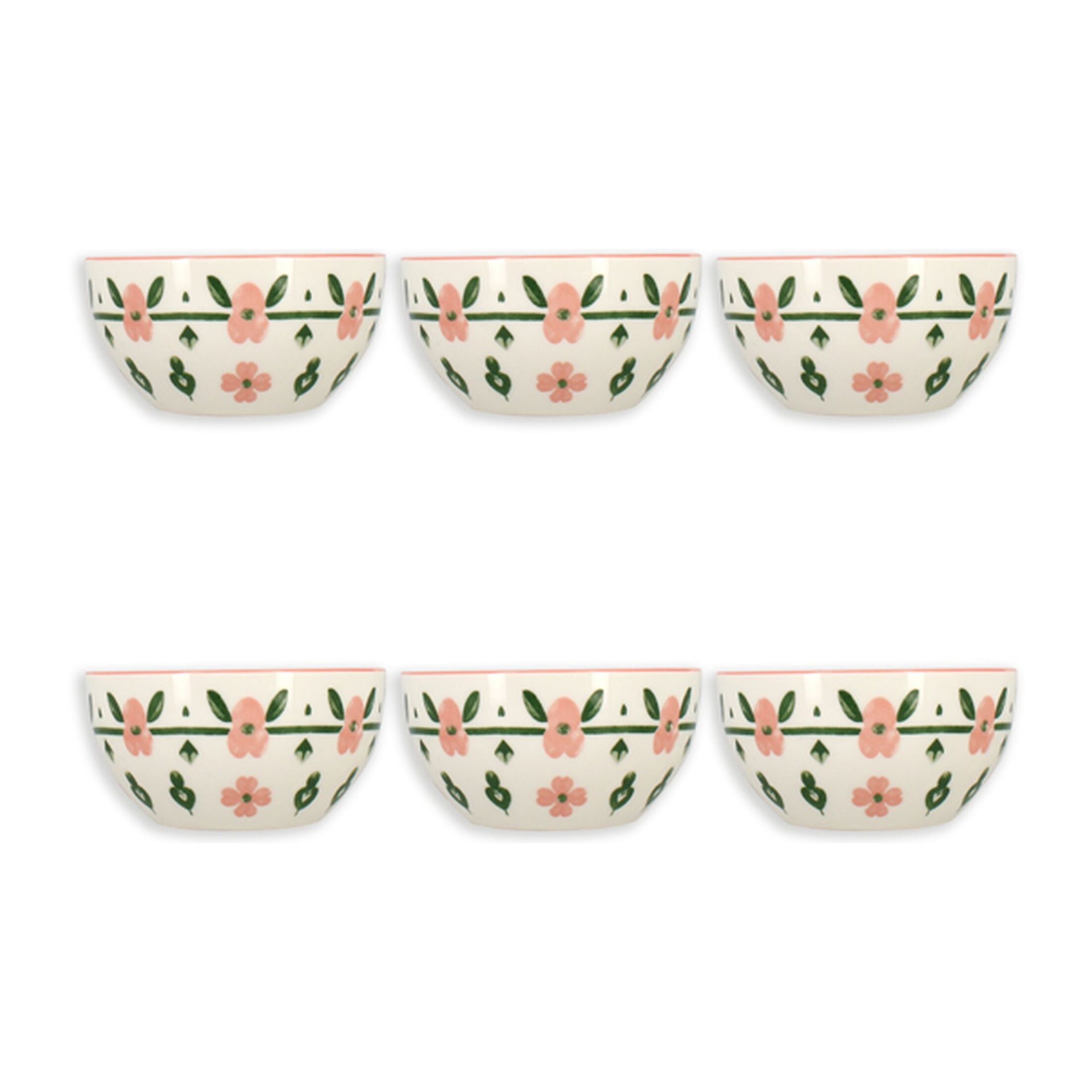 Lot de 6 bols 60cl en porcelaine blanc et rose floral PRIMAVERA