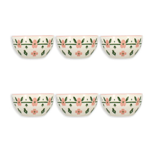 Lot de 6 bols 60cl en porcelaine blanc et rose floral PRIMAVERA