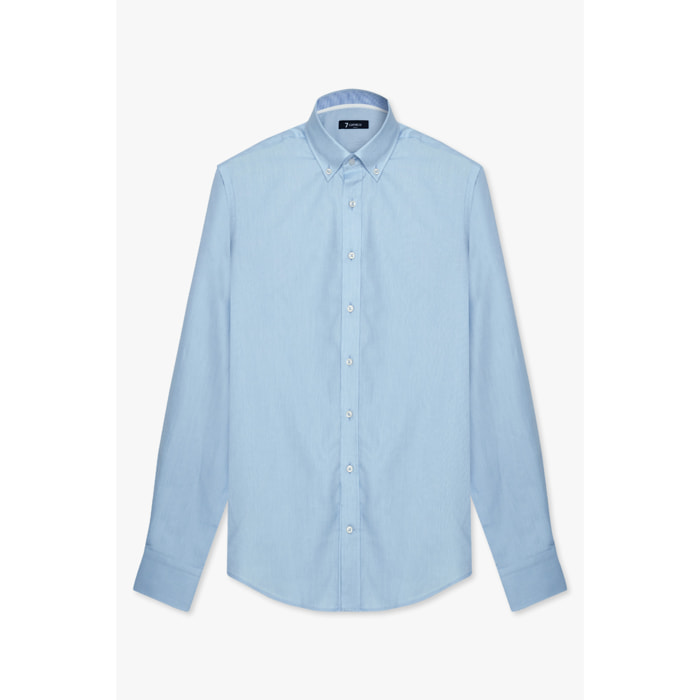 camicia uomo 1 bottone button down slim Oxford unito Celeste