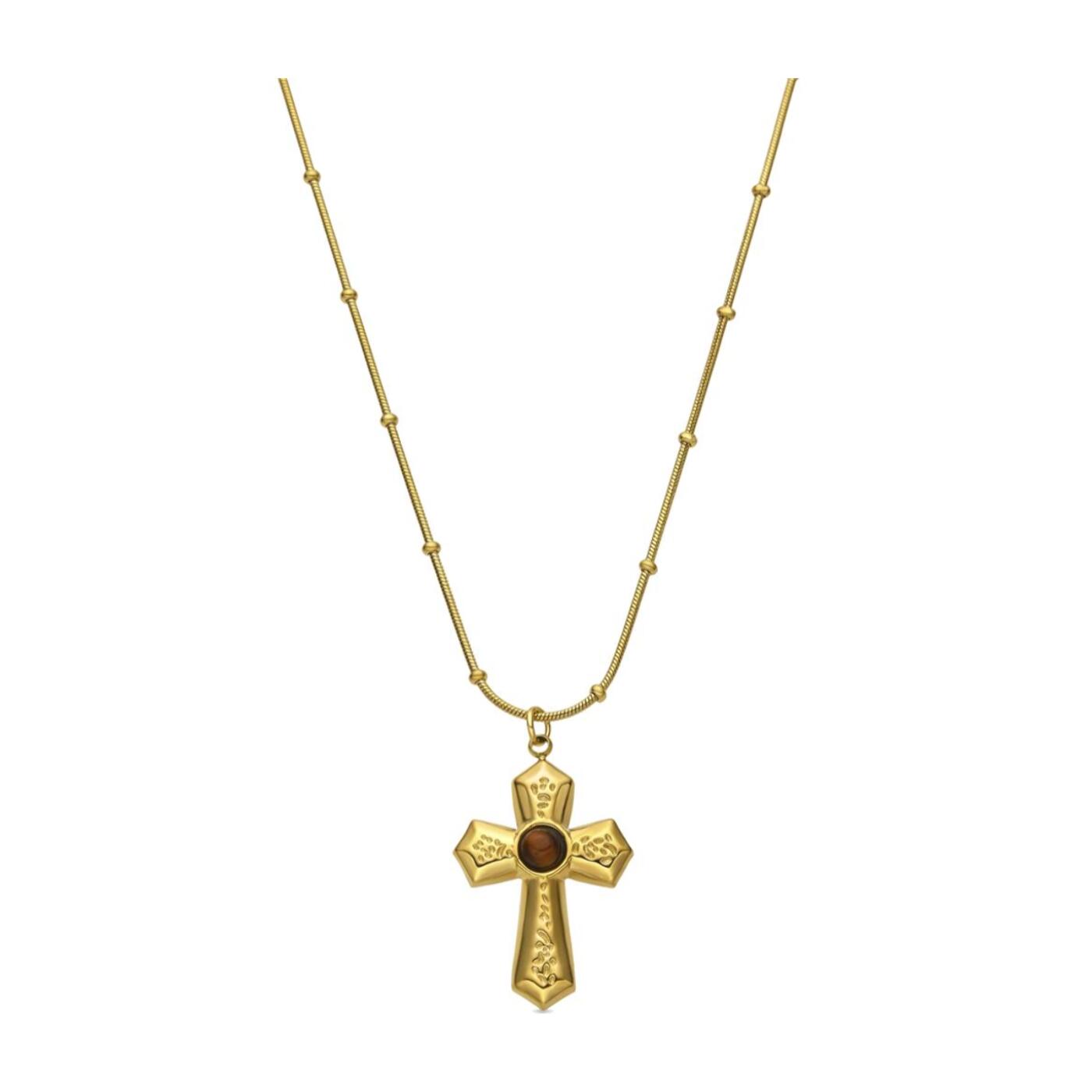 Collar con Ojo de Tigre acabado oro 18k