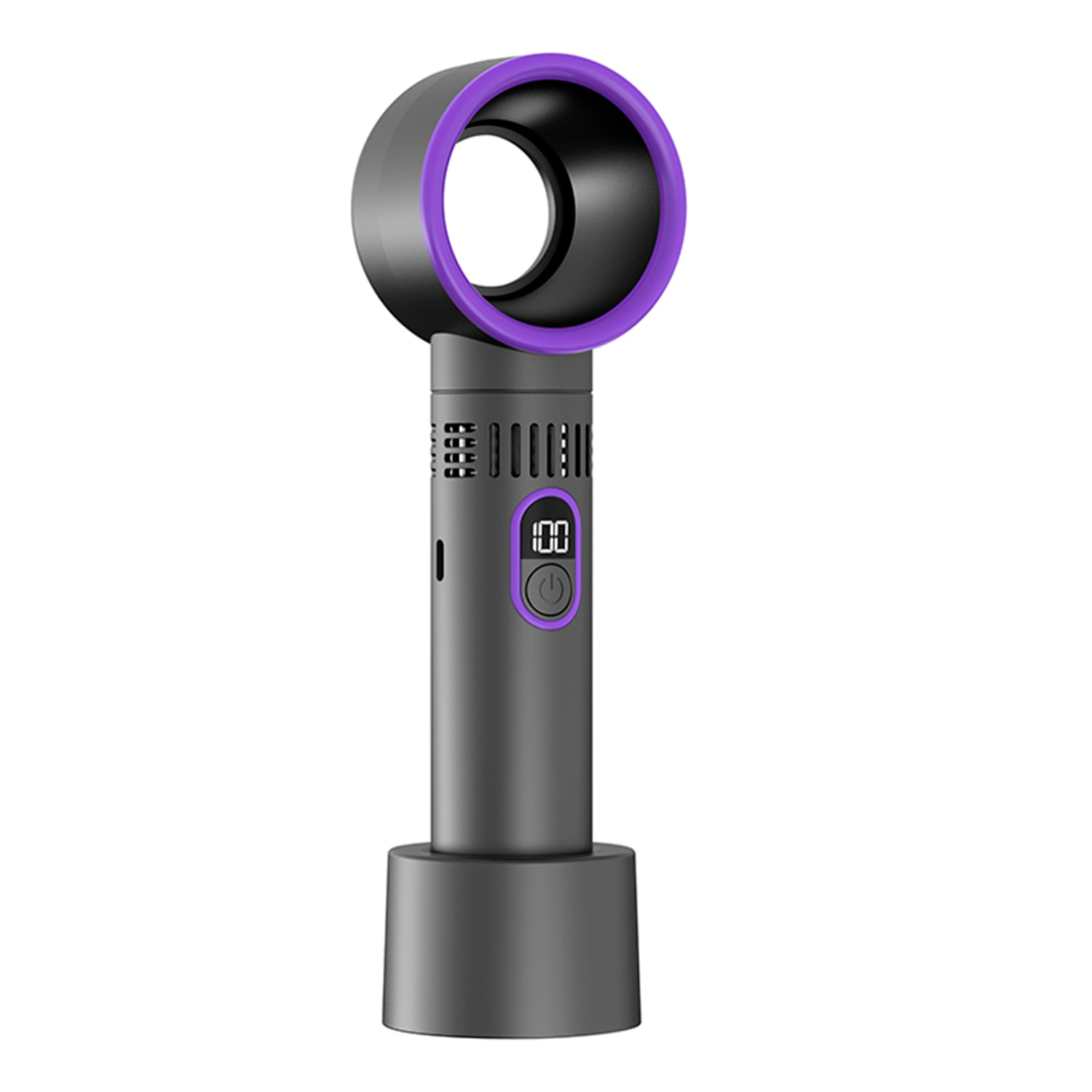 Ventilatore portatile senza pale con 5 livelli di velocità e schermo LCD.