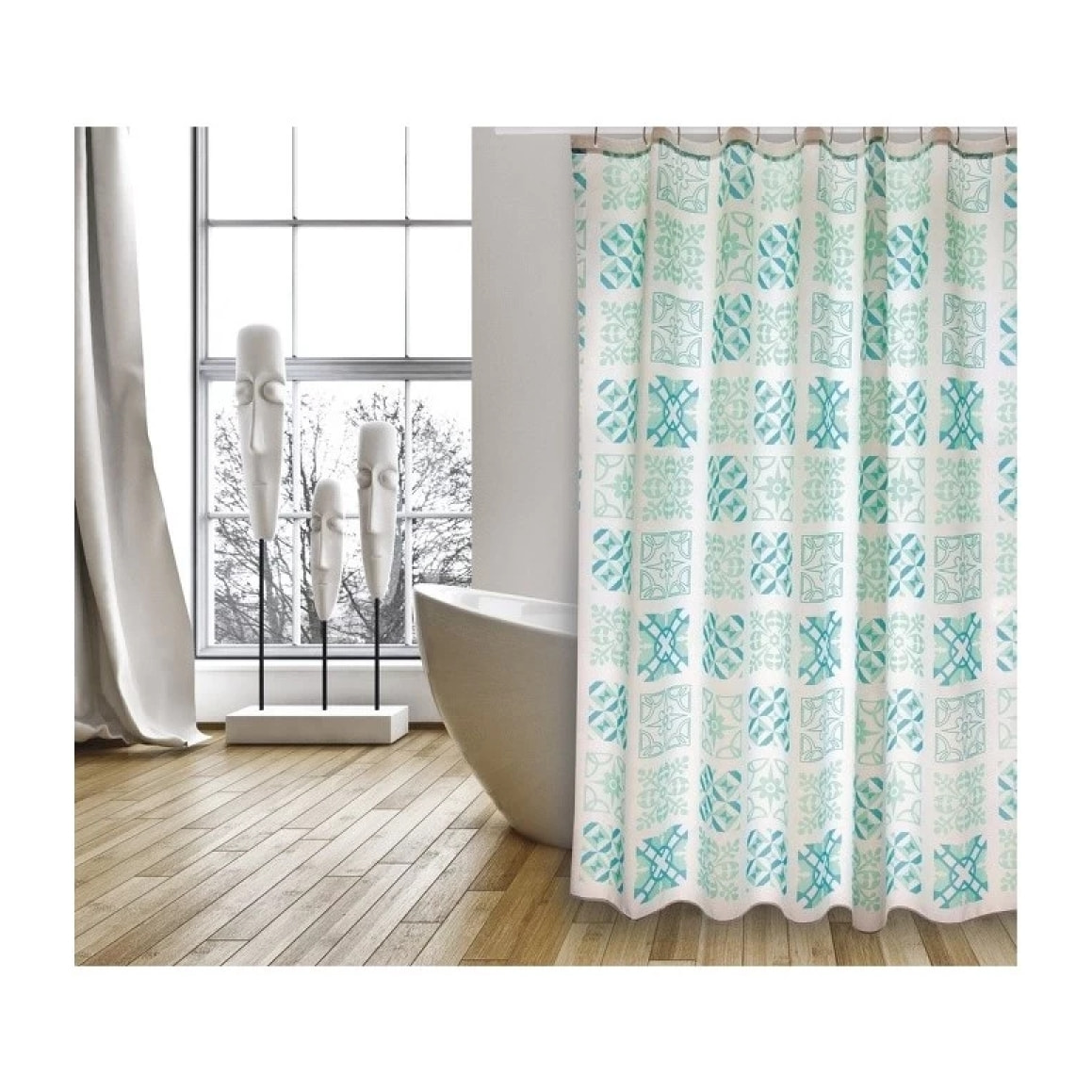 Rideau de douche Polyester SINTRA 180x200cm QUALITà PREMIUM Bleu Turquoise - Anneaux inclus MSV