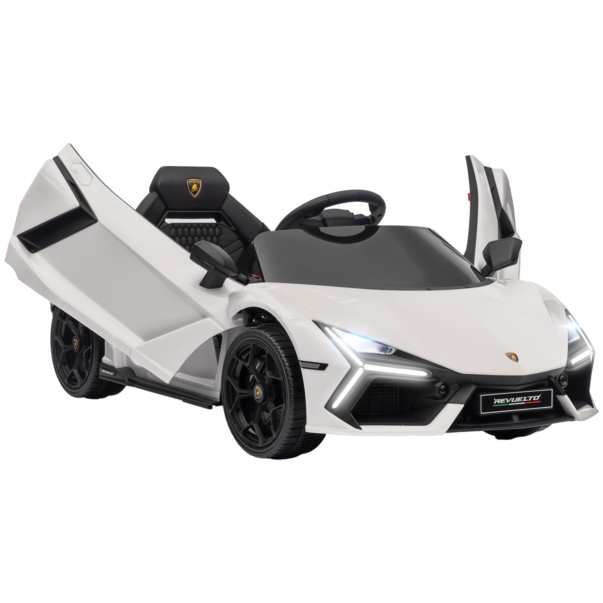 Coche Eléctrico para Niños de +3 Años Lamborghini Revuelto Carro Eléctrico Infantil con Batería 12V Mando a Distancia Faros LED Bocina Música y Ruedas Auxiliares Blanco