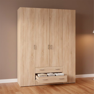 Armadio Guardaroba Con 4 Ante E 3 Cassetti Design Moderno Ampio Vano Con Barra Appendiabiti e Ripiani Salvaspazio Abiti 154 x 49.5 x 200.4 Cm Rovere
