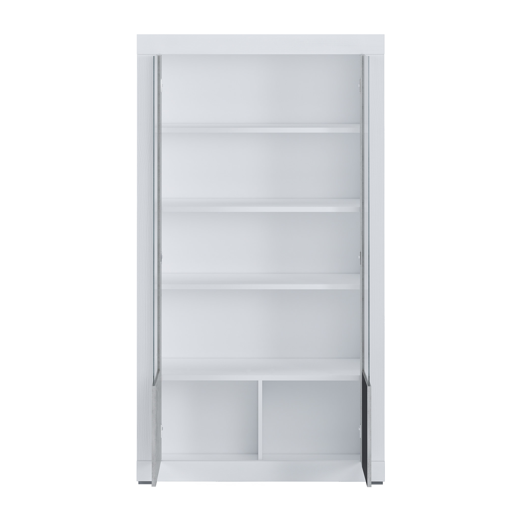 Vetrina Moderna 2 Ante In Vetro Con Pannelli Effetto Legno Libreria Soggiorno Sala da Pranzo Vetrinetta Stile 104.8x41.8x191 Cm Grigio Cemento