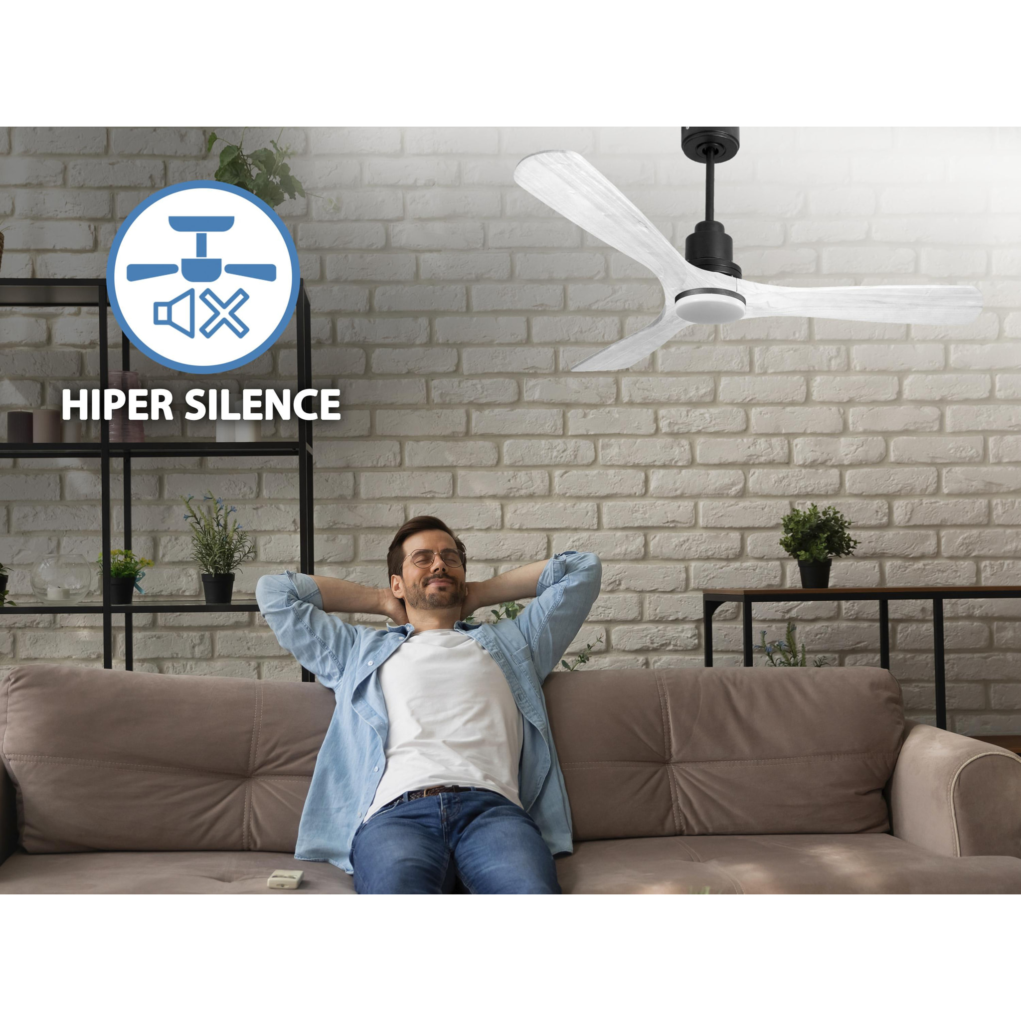 Ventilador de techo Modo Invierno/Verano Termostato Dimable Wifi Motor DC Techos Inclinados Mando a Distancia Luz tres tonos Hypersilence Memoria Vendible Shopify (AUTOMATICO) NusaD132C04LED64642 PURLINE