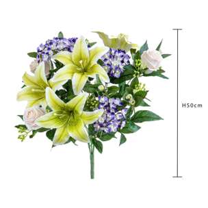 Bouquet Lilium/Achillea 50 Cm - Pezzi 1 - 18X50X18cm - Colore: bianco - Bianchi Dino - Fiori Artificiali