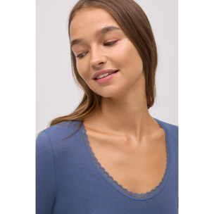 T-shirt in cotone a maniche lunghe con dettagli blu