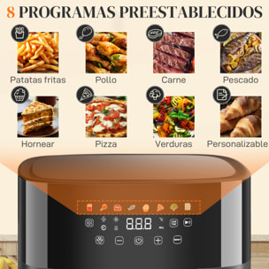 Freidora de Aire 8 L Air Fryer 1700 W Circulación de Aire Caliente a 360° Temperatura Regulable 80-200°C 8 Programas Panel Táctil Temporizador Negro