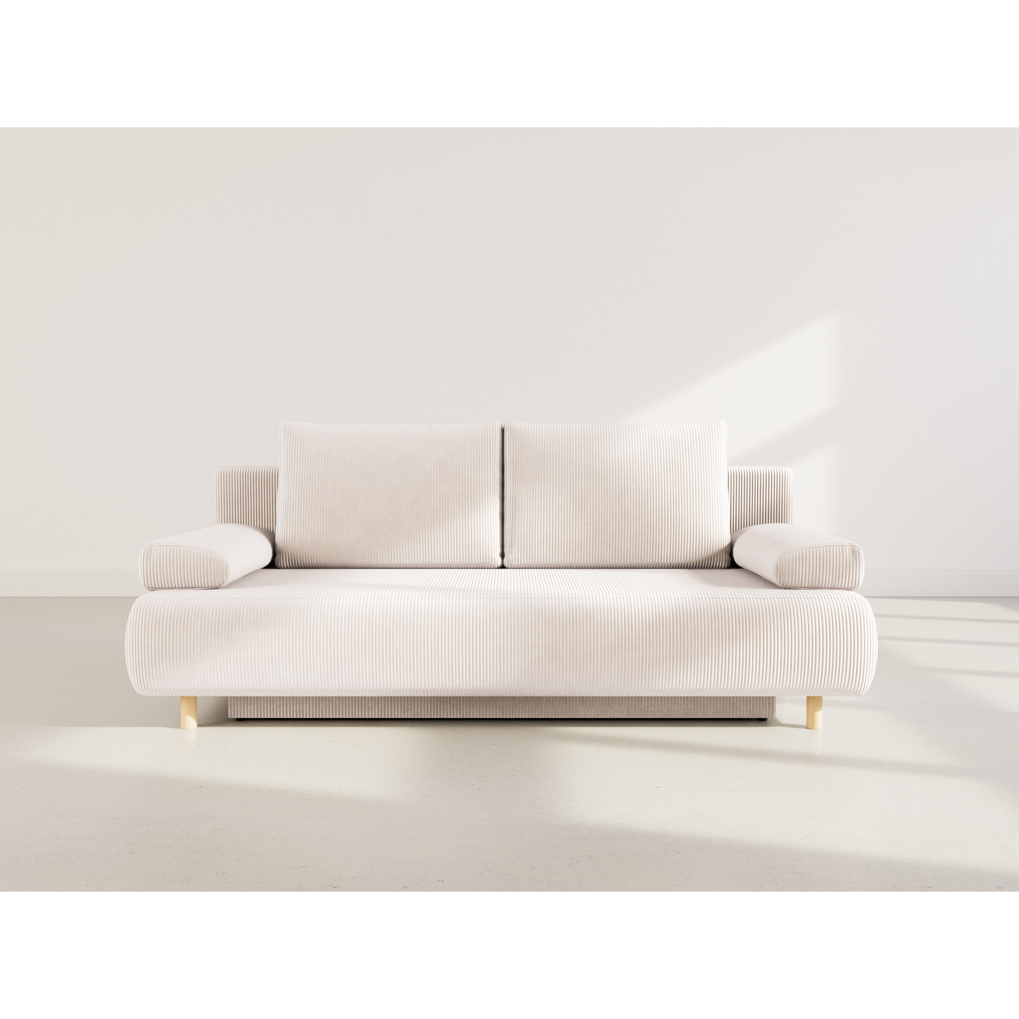 Sophie - Canapé droit 3 places convertible avec coffre en velours côtelé - Beige