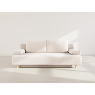 Sophie - Canapé droit 3 places convertible avec coffre en velours côtelé - Beige