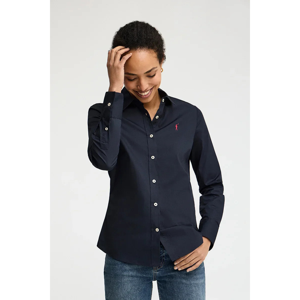 Camicia in popeline blu marino con ricamo Rigby Go