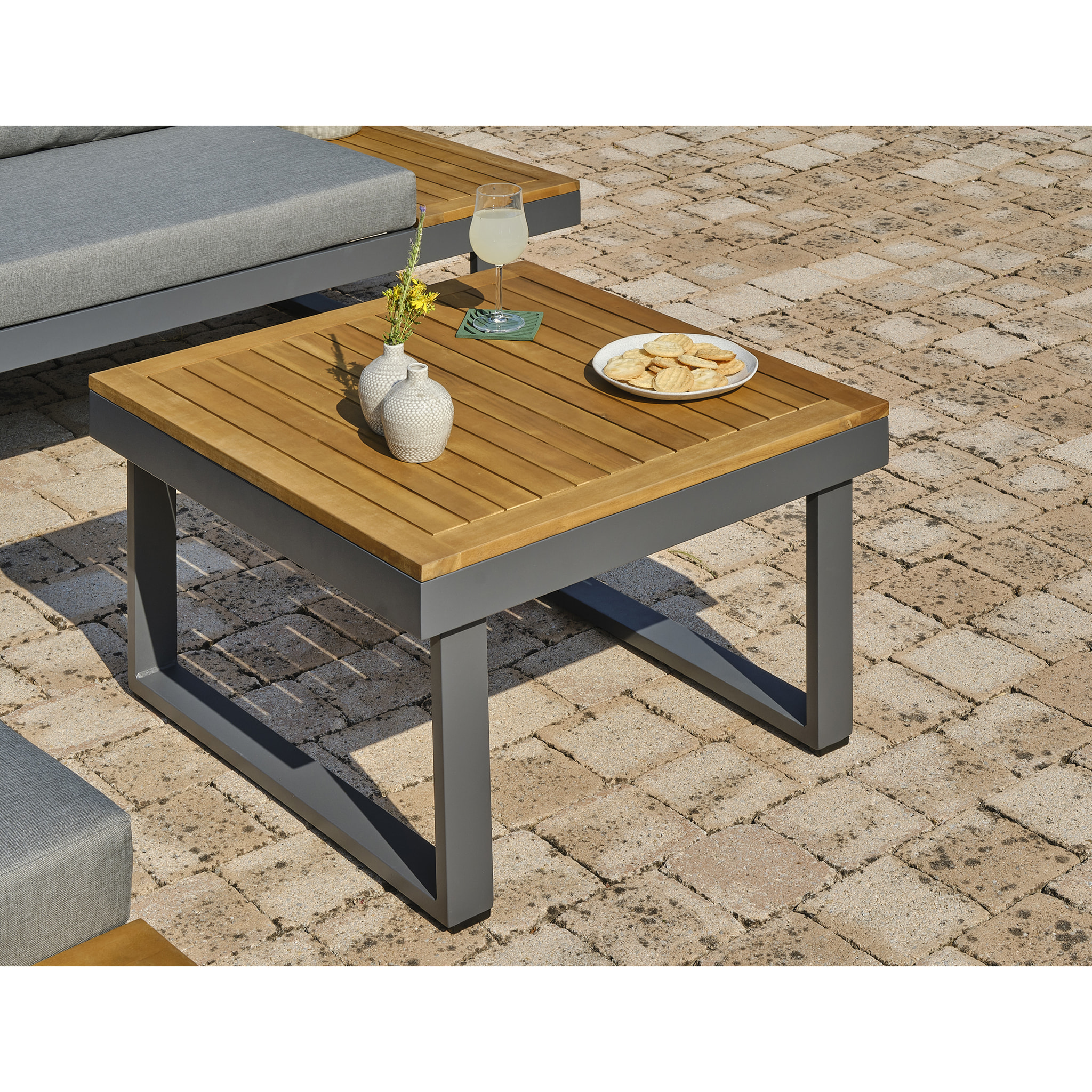 MIYAKO - Salon de jardin 5 places bois d'acacia et aluminium