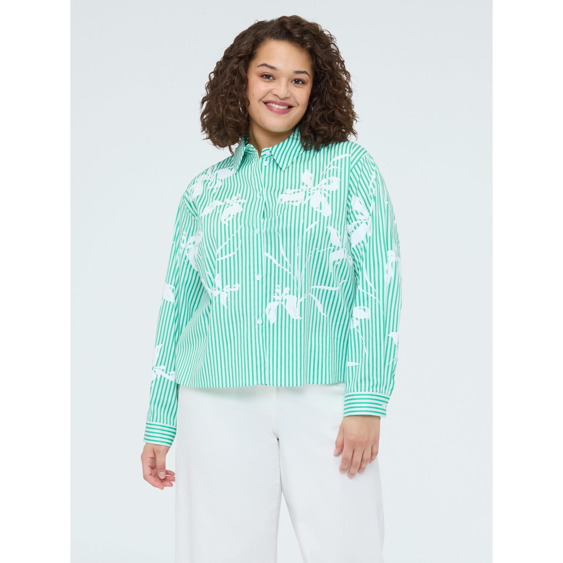 Fiorella Rubino - Camicia a righe con stampa floreale - Verde