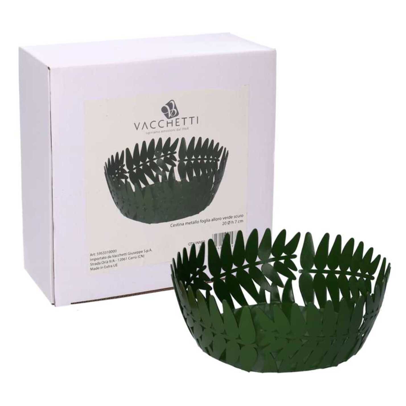 Cestina in metallo a foglia d'alloro verde scuro tondo cm ø20h7