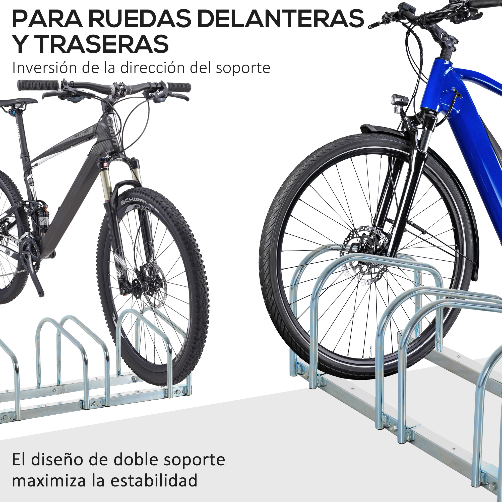 Aparcamiento para 6 Bicicletas Soporte de Acero para Aparcar Bicicletas en el Suelo o Pared Estacionamiento para Interior y Exterior 179x33x27 cm Plata