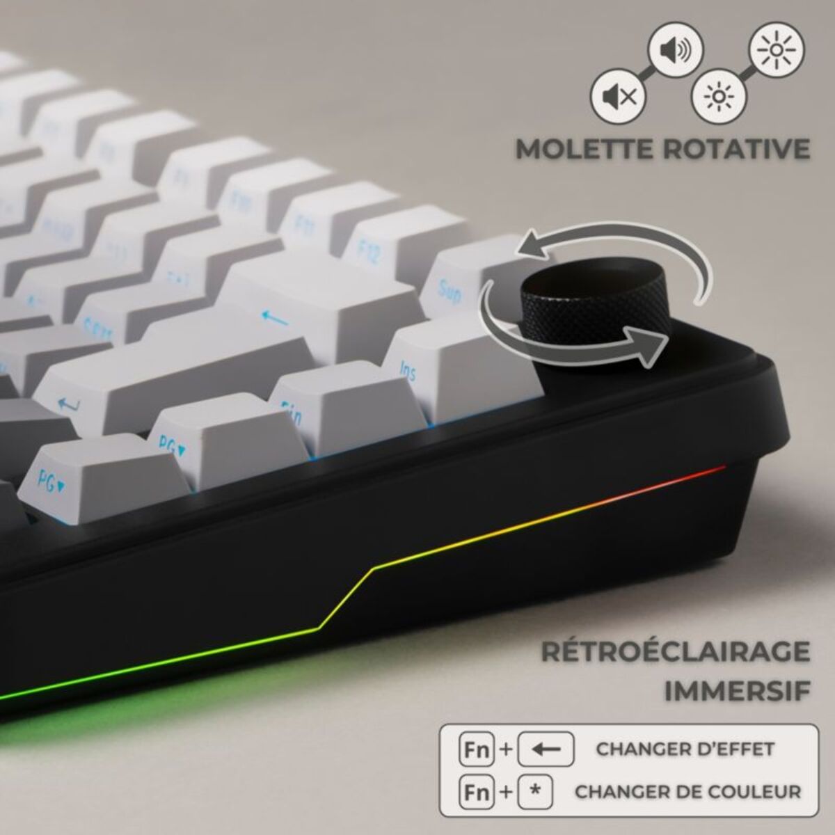 Clavier gamer sans fil THE G-LAB Keyz Elite 300 RGB Triple Mode Gris