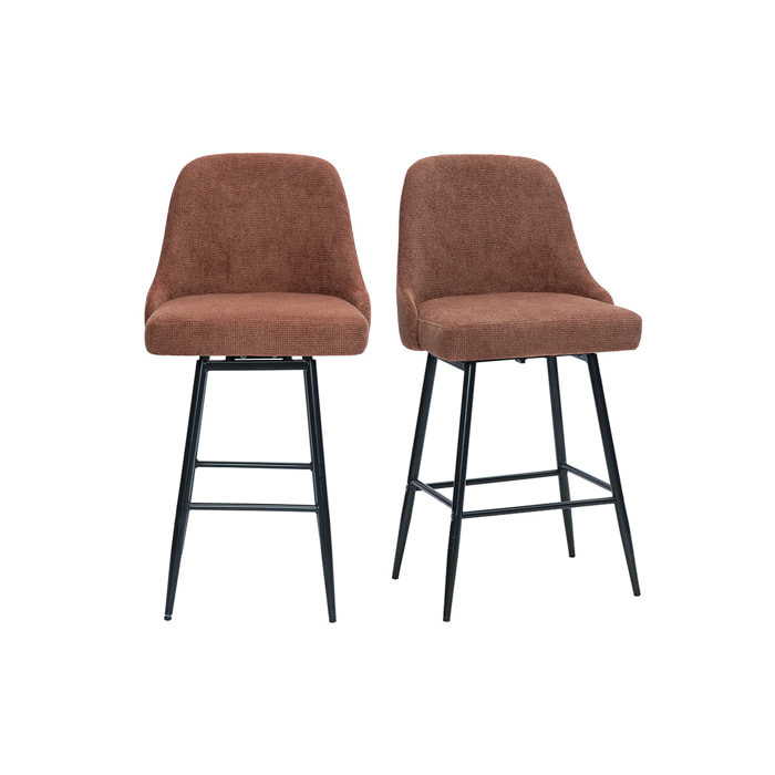 Tabourets de bar pivotants 360° en tissu chenille terre brûlée et métal H66 cm (lot de 2) HASTA