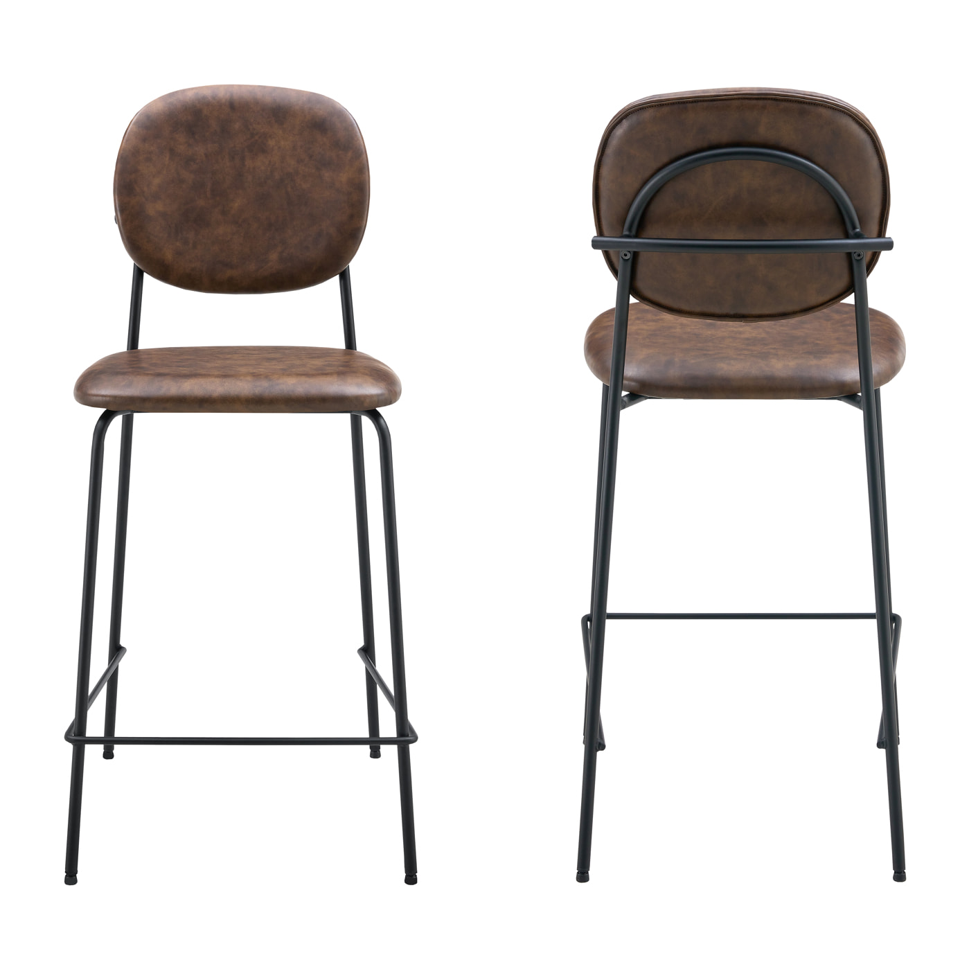 Lot de 2 tabourets de bar en simili marron EDMOND