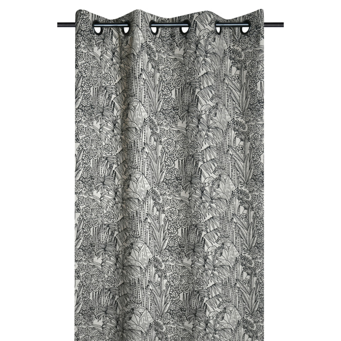 Rideau tamisant motif végétal exotique - Noir