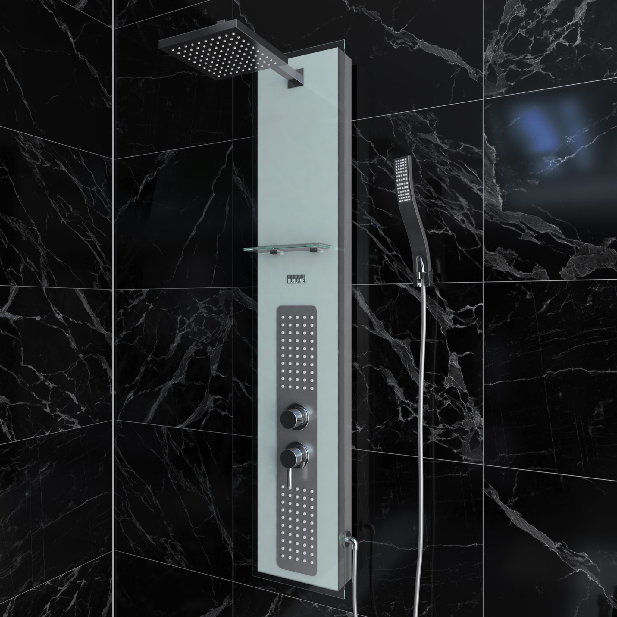 Colonne de Douche à Hydromassage 22x125cm - Verre Trempé avec plaque Inox - ALPHA WHITE