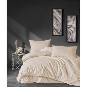 Parure housse de couette et taie(s) oreiller 100% Satin de Coton rayé