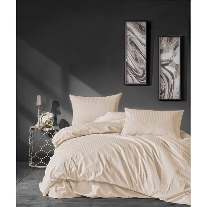 Parure housse de couette et taie(s) oreiller 100% Satin de Coton rayé