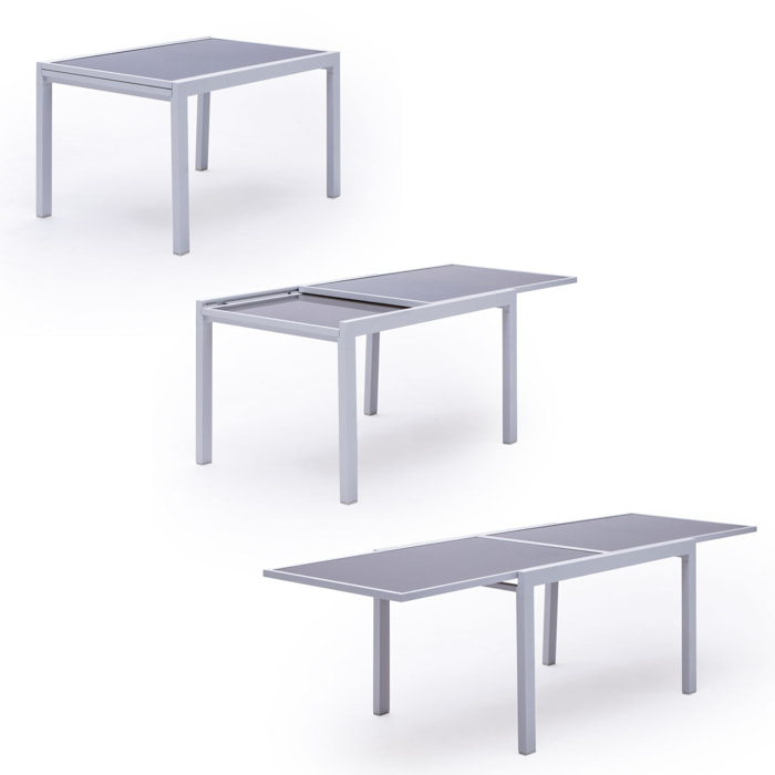 Salon de jardin LAMPEDUSA extensible en textilène gris 10 places - aluminium blanc