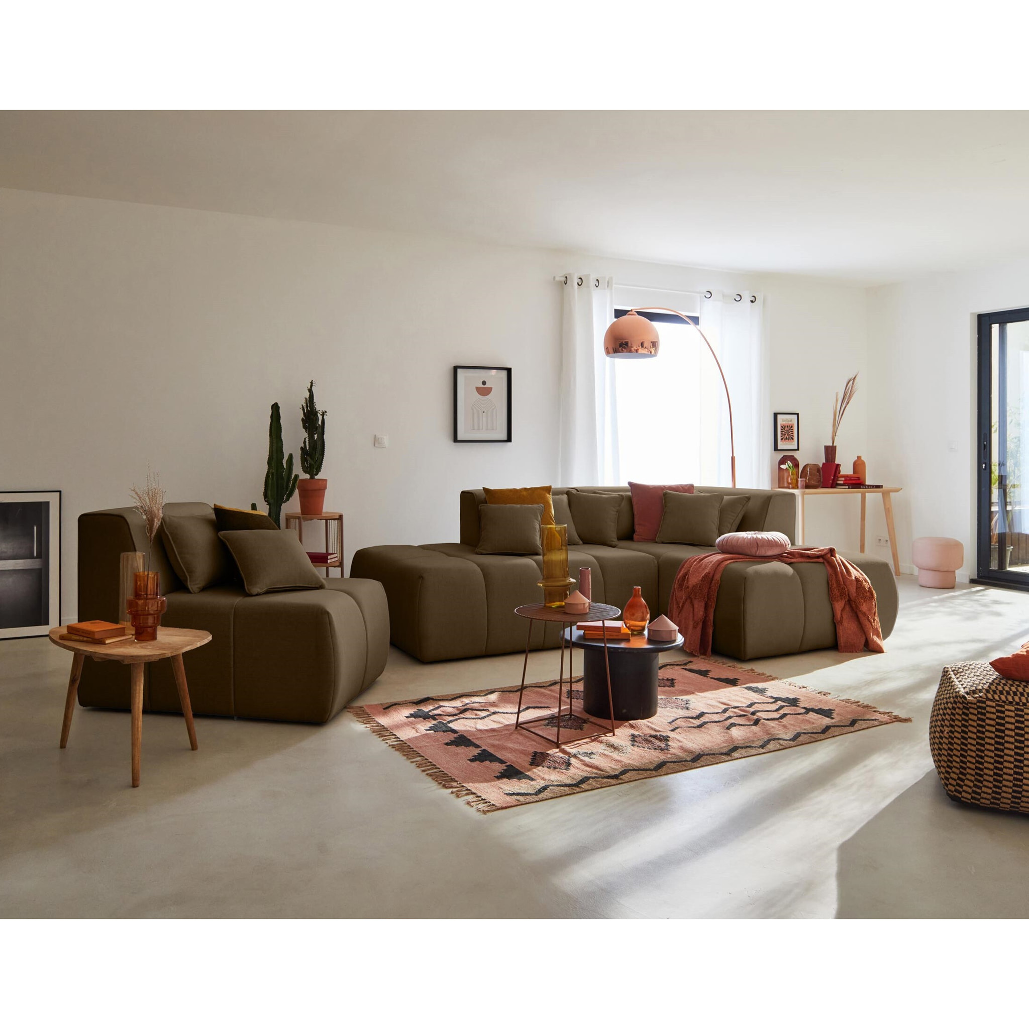 Caracas - canapé modulable d'angle droit - 5 places - en tissu - Marron