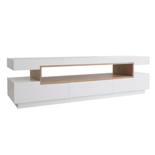 Meuble TV design blanc et bois L200 cm LIVO
