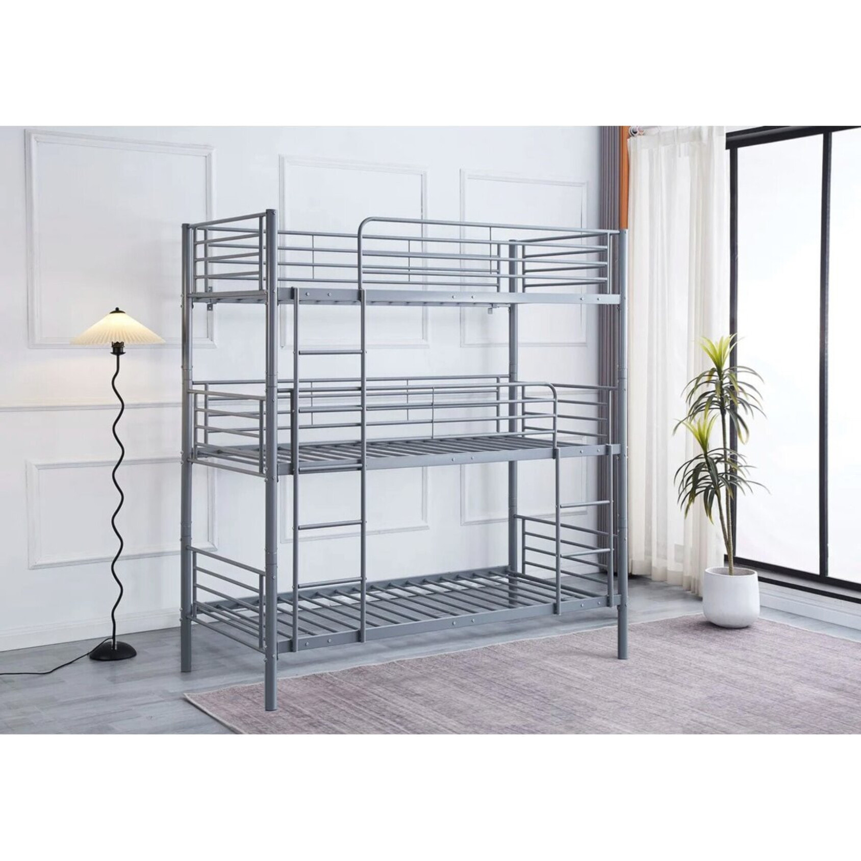 Lit superposé en métal triple "HAVIN" - 90 x 190 cm - Gris