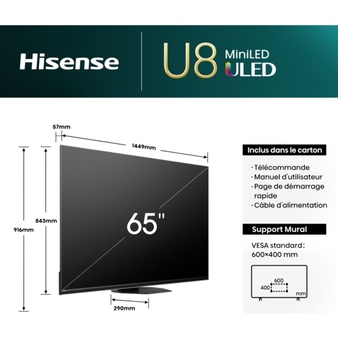 TV LED HISENSE MiniLED 65U8NQ PRO 2024