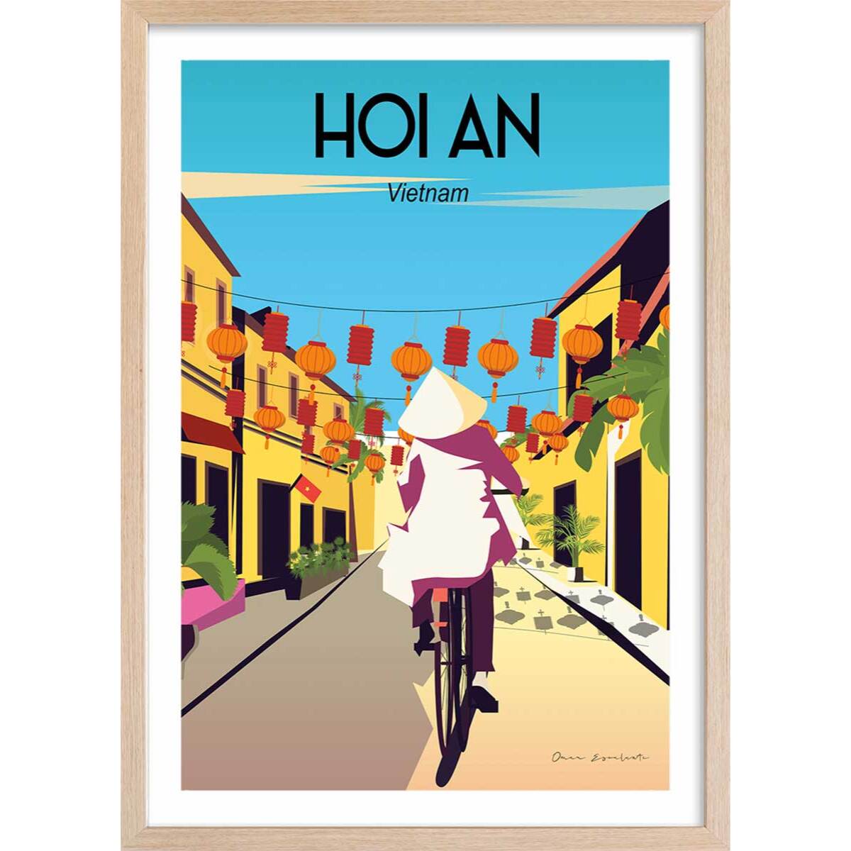 Affiche ville voyage Hoi An Vietnam Affiche + cadre en bois - Chêne