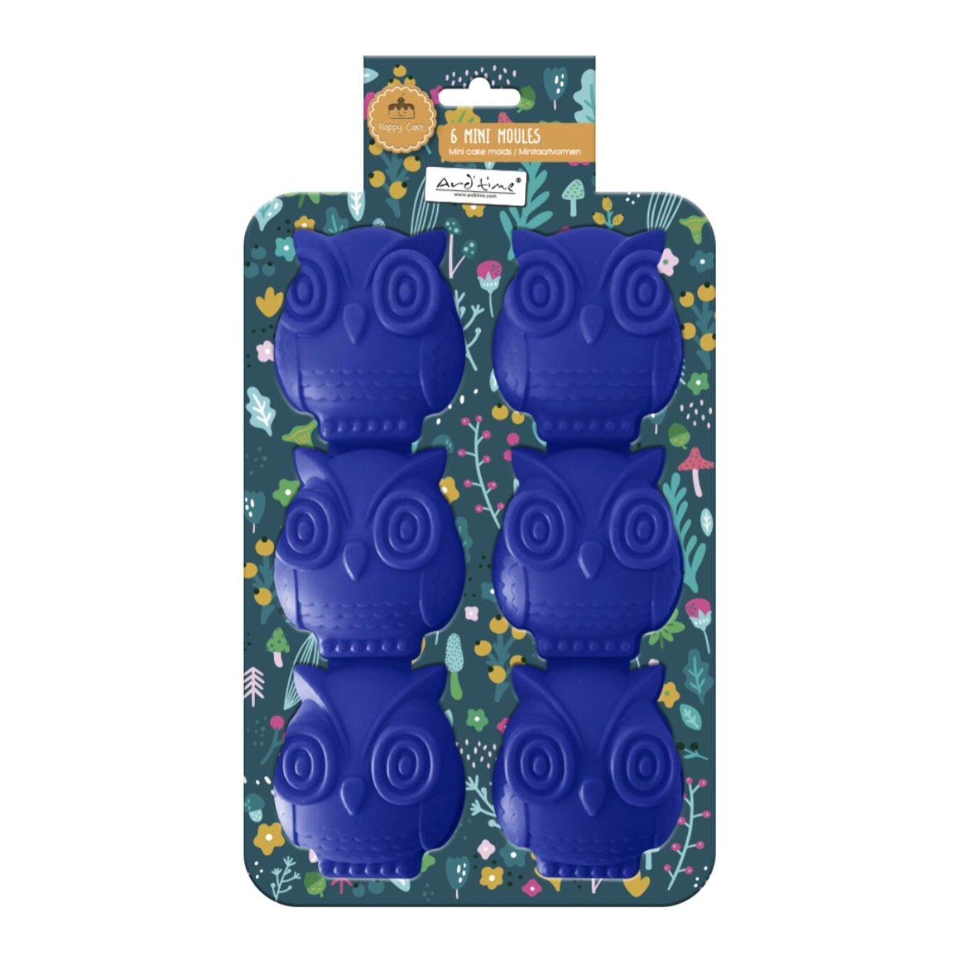 Lot de 6 mini moules en silicone forme Hibou, Happy Cake