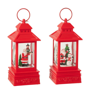 J-Line décoration Boule De Neige Lanterne Père Noël - plastique - rouge - 2 pcs