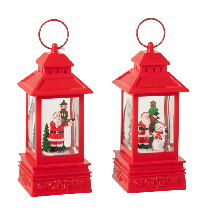 J-Line décoration Boule De Neige Lanterne Père Noël - plastique - rouge - 2 pcs