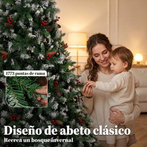 HOMCOM Árbol de Navidad 240 cm, Árbol de Navidad Artificial Nevado con 1773 Ramas, Bayas Rojas, Piñas, Base de Acero Plegable, Montaje Rápido, Decoración Navideña para Salón, Interior, Verde