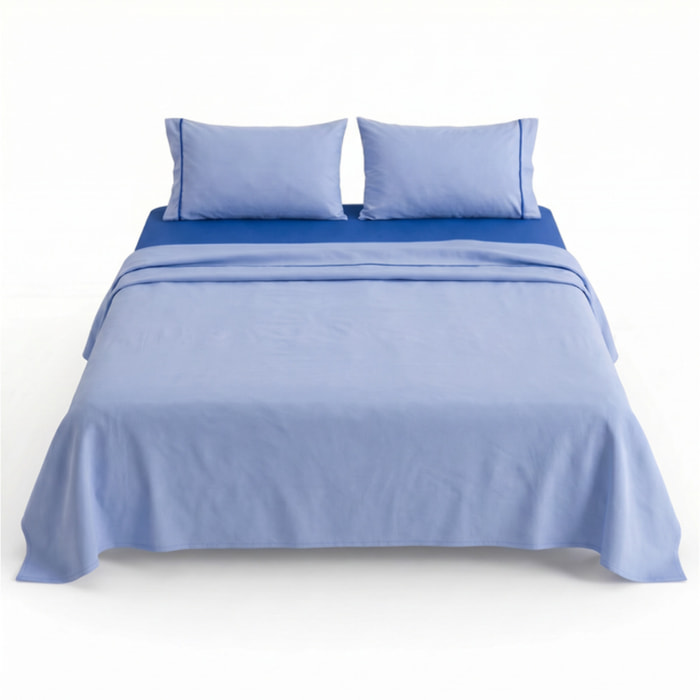 Completo Lenzuola in 100% Cotone con Piping Elegante, Set Letto Morbido e Traspirante con Lenzuolo Sopra, Sotto con Angoli Elasticizzati e Federa Coordinata