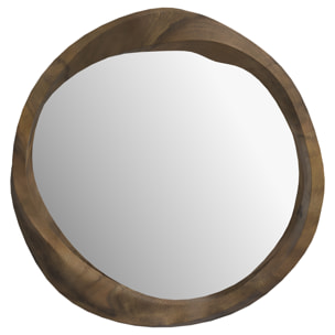 Miroir rond en bois de suar ondulé D53 cm - Yong
