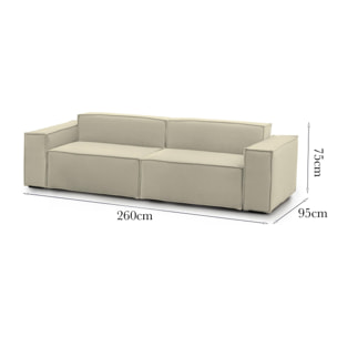 Divano fisso Simona, Divano componibile a 3 posti lineare, 100% Made in Italy, Sofà moderno da soggiorno in tessuto, Cm 260x95h70, Beige